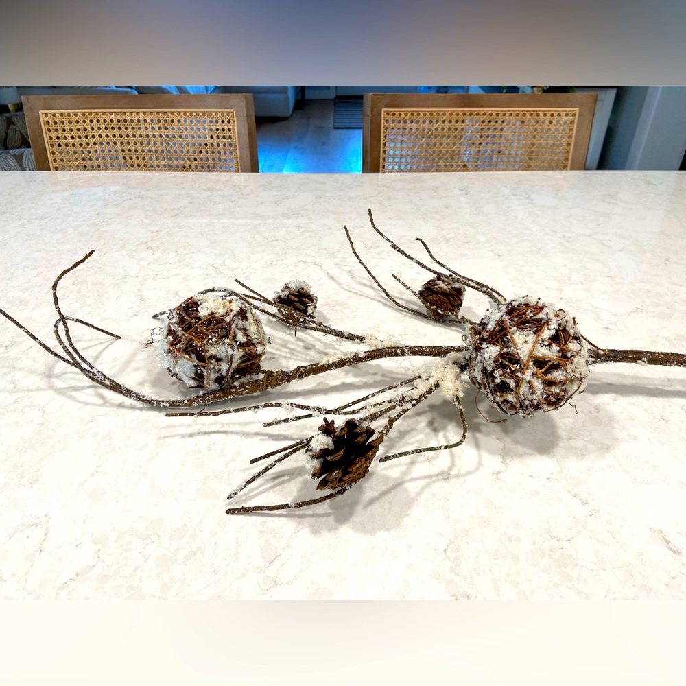 Snowy Ball Branch Christmas Winter Floral Stem
